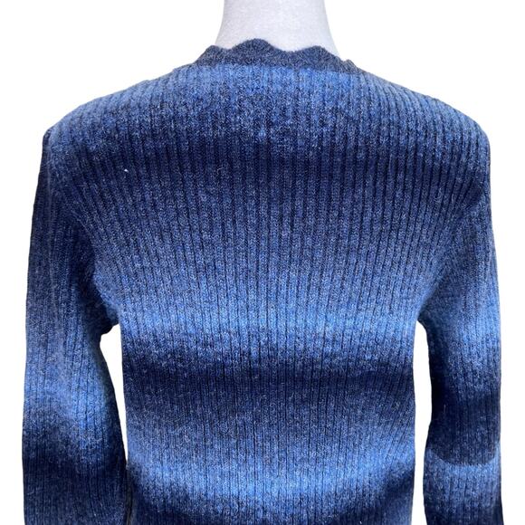 Alfred Dunner MP Blue Striped Ombre Cable Knit  Sweater Scallped Trims Acrylic - Picture 6 of 16